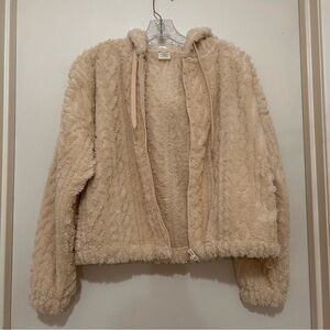 No Boundaries Cream Faux Fur Zip Up Hoodie Small Cable Knit Sherpa Jacket Small